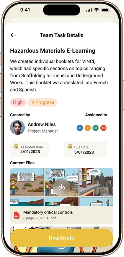 team task details screen