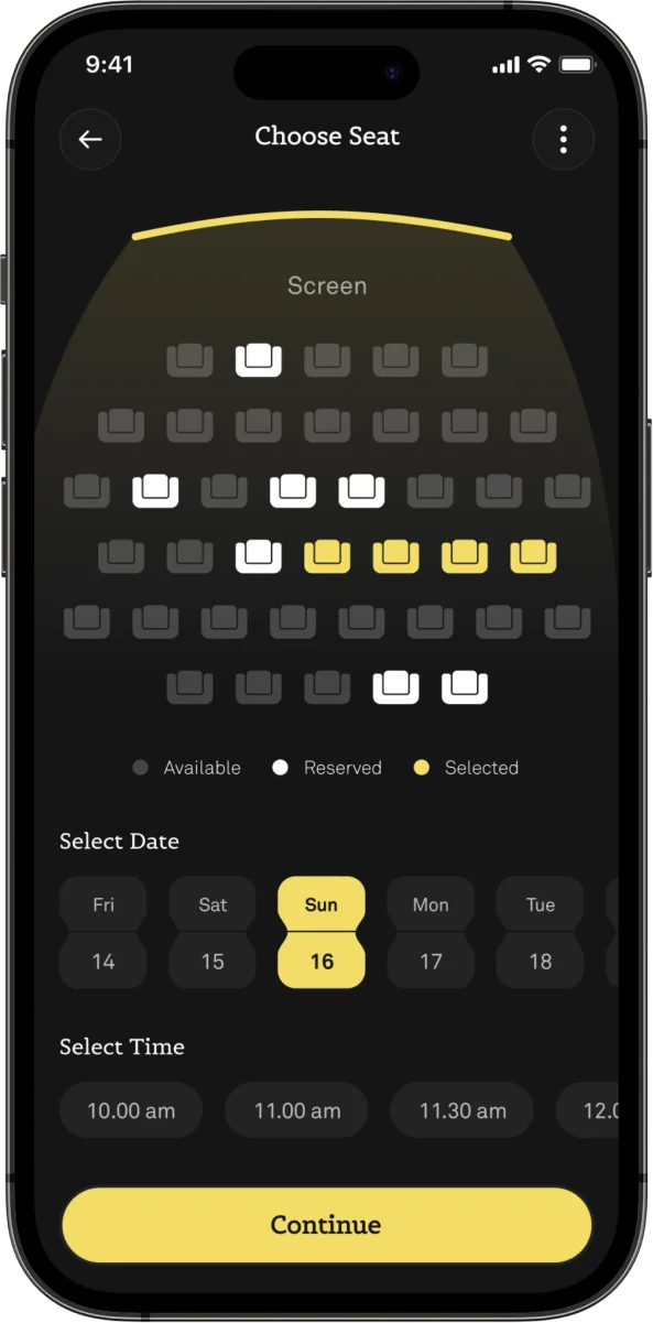 seat selecting screen