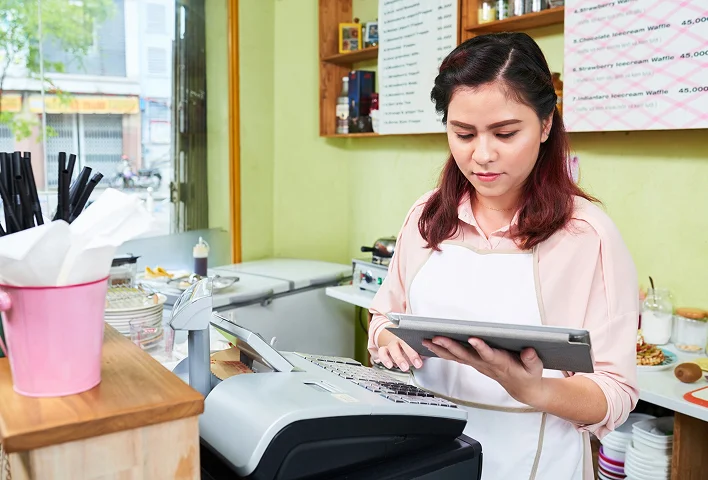 Woman holding an iPad